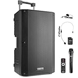 Vonyx VSA500-BP Partybox Bluetooth Lautsprecher Groß, 800 Watt, Akku 8 Std. Headset mit Ansteckmikrofon und UHF Mikrofon, Mobile PA Anlage Komplettset, Soundbox Bluetooth groß, USB/SD/MP3 Schwarz