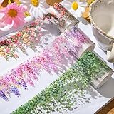 3 Rollen Blumenblatt Washi Tape Set Cute Sticker Tape für Scrapbooking Scrapbook Stickers Vintage Klebeband Bunt Transparent PET Washitape Blumen Sticker für Journaling Fotoalbum Junk Journal Zubehör