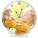 Bemaystar Personalisierte Geschenke Wanduhr mit Foto und Texte - Küchenuhr Selbst Gestalten, Fotogeschenk, Geschenke für Mama, Papa und Familie, Holz und PVC, geräuscharm kein Ticken
