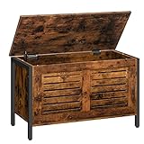 HOOBRO Holztruhen mit Deckel, Sitzbank mit Stauraum, Große Truhen, Schuhbank, 80 x 40 x 49 cm, Gute Belüftung, Sicherheitsscharniere, Robust, Stabil, Flur, Wohnzimmer, Dunkelbraun-Schwarz EBF85CW01G1