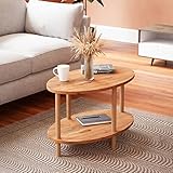 [en.casa] Couchtisch Højreby Sofatisch mit 1 Ablage oval Wohnzimmer 70 x 44 x 43 cm Beine aus Buchenholz Holzoptik