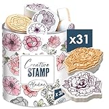 Aladine - 31 Stempel, Blumen, Scrabooking, Karten, Bullet Journal, kreative Hobbys, schwarzes Stempelkissen, Blumenmuster, Natur, 03750