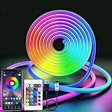 LRGBST 3M RGB Neon Streifen，5V IP65 Wasserdicht LED neon Light band with Bluetooth App and Fernbedienung für Home Dekoration Beleuchtung