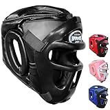 Kopfschutz Boxen 2-in-1 – Verstellbarer Kampfsport Helm mit abnehmbarem Gesichtsgitter Vollgesichtsschutz kopfschutz für MMA, Muay Thai, Kickboxen, Sparring | Männer & Frauen (L, Black)