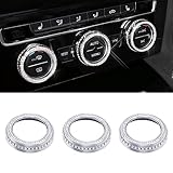 BLINGOOSE Glitzer Zubehör für VW Volkswagen klimaanlage Knopf Abdeckungen AC Ring Aufkleber Auto Innenraum Accessoires Kompatibel VW Passat Tiguan Atlas Arteon CC Strass Metall 3 Stück