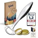 kjøk Premium Flaschenöffner edel - das perfekte Männer Geschenk in Zinklegierung mit Chrom matt Optik - Bierflaschenöffner für Bierflaschen, Colaflaschen, Limonade und andere Flaschen mit Kronkorken