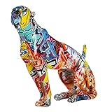 Casablanca Deko Figur Skulptur Gepard - Moderne Tierfigur aus Kunstharz im Street Art Graffiti Design - Dekoratin Wohnzimmer - Mehrfarbig Höhe 33 cm