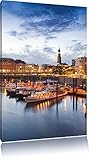 Pixxprint Hamburger Hafen am Abend, Größe: 60x40cm, Leinwandbild, fertig gespannt, Wandbild, Dekoration, Kunstdruck, kein Poster