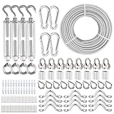 hannger Edelstahl Spannschlösser für Kabel Draht 5 mm, 60 m PVC Ummantelt 7×7 Strands Stahlseil mit Verschiedenen Hardware & Drahtseil für Geländer System Kit, Garten Draht Spalier, String Light
