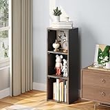 Nordivale Bücherregal Schmal, Bücherregal Schwarz, Standregal, Modernes offenes Regal aus Holz, für Wohnzimmer, Schlafzimmer, Büro, Arbeitszimmer, 3 Ebenen