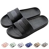 Herren/Damen Badeschuhe Hausschuhe Slippers Sommer Slide Pantoletten Badelatschen Strand Indoor/Outdoor rutschfest Baden Unisex Einfarbig,Schwarz,44-45 EU