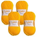 Wollidu Mila Garn zum Häkeln und Stricken 4 x 50g/133m Strickgarn 100% Polyacryl Häkelgarn Gelb