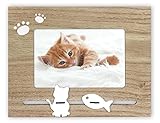matches21 Bilderrahmen Holzrahmen Fotorahmen Rahmen Fotos & Bilder Holz braun Motiv Katze, Pfoten & Fisch - 1 STK 10x15 cm