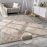 Paco Home Teppich Wohnzimmer Kunstfell weich waschbar modern elegant pflegeleicht Felloptik Uni Seidenglanz flauschig Kurzflor, Grösse:160x220 cm, Farbe:Beige
