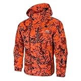 Full mundur Outdoorjacke, Orange Camo Jagdjacke, Wanderjacke, leichte Übergangsjacke, winddichte Jacke, wasserdichte Regenjacke, atmungsaktive Funktionsjacke mit abnehmbarer Kapuze für Herren