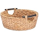 Decorasian Korb Aufbewahrung rund geflochten aus Seegras mit Holzgriffen - Wasserhyazinthe 42cm - Wäschekorb groß Natur