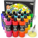 Shuttle Art Acrylfarben Set, 18 Acrylfarben in Flaschen (je 250ml, 8,45oz), hochpigmentierte Acrylfarben, Premiume Acrylfarben für Künstler, Anfänger und Erwachsene auf Steine, Leinwand, Holz geeignet