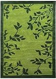 Grün Teppich 100% Wolle 120X180 cm Handarbeit Blatt Designer Orientteppich WT4