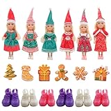 24pcs Weihnachten Puppenkleidung Zubehör für 6 Zoll 15cm Puppen, Puppenzubehör mit 6 Kleidung 6 Weihnachtsmütze 6 Schuhe 6 Zubehör,Geschenk für Kinder Mädchen Jungen