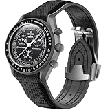 REBANDACE Uhrenarmband für Omega X Swatch MoonSwatch 20 mm, Faltschnalle, kompatibel mit Moonswatch Speedmaster, gebogen, keine Lücken, Ersatzarmband für Männer und Frauen, Schwarz