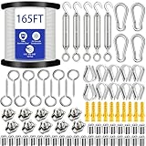 GZFTMKOBNS 50M Drahtseil Edelstahl,Stahlseil Kit, Stahlseil mit ösen,Stahlseil Ummantelt, M5 Spannschlösser für Kabeldraht, Spanndraht