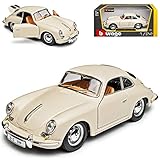 Porsche 356b Coupe Matt Weiss Ivory 1959-1963 18-22079 1/24 Burago Modell Auto mit individiuellem Wunschkennzeichen