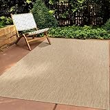 Taracarpet In & Outdoor Teppich Wetterfest Wohnzimmer Balkon Küchenteppich Terrassenteppich Flachgewebe Sisaloptik Meliert Einfarbig Natur beige 160x220 cm