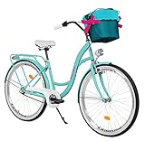 MILORD Damenfahrrad Citybike Komfort Mit Metallkorb Hollandrad Vintage Fahrrad, 26, 28 Zoll, 3-Gang (Blau, 28 Zoll)