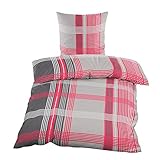 Home-Impression 2tlg. Winter Kuschel Fleece Bettwäsche 135x200cm und 80x80cm Winterbettwäsche mit Reißverschlüsse Microfaser (Rot grau Weiss Kariert 135x200cm)