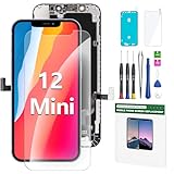 Hoonyer iPhone 12 Mini Screen Replacement Kit 5.4'' LCD Display 3D Touch Screen Digitizer Full Assembly Repair Kits Waterproof Frame Sticker+Screen Protector for A2176, A2398, A2400, A2399