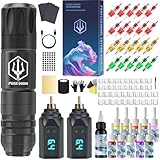 POSEIDON Wireless Tattoo Maschinen Set mit 20 Tattoo-Kartuschennadeln, Tintenset & 2 Akkus | Professionelles Tattoo-Gerät für Anfänger | Komplettes Starter-Set (HM122)
