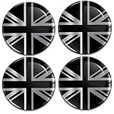 Biomar Labs® 4 x 50mm Aufkleber 3D Silikon UK GB United Kingdom Union Jack Flagge Fahne Silber Schwarz Für Radkappen Nabenkappen Radnabendeckel Rad-Aufkleber Nabendeckel A 10850