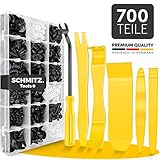 Befestigungsclips Auto + Auto Demontage Werkzeuge Set von SCHMITZ.Tools [700 Teile] Hebelwerkzeug Auto - Kfz Werkzeug - Auto Zubehör Innenraum - Auto Clips - Klips - Spreiznieten - Befestigung Clips
