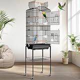 VIVOHOME Vogelkäfig mit 162cm hoch Vogelbauer mit Spieldach & Rollständer Wellensittich Kanarien mit Freisitz und Zubebör mit Ständer