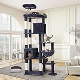 Globlazer Kratzbaum XXL für Große Katzen, Katzenbaum Groß hoch 213 cm mit 2 Katzenhaus, 55 * 45CM Plattform, Sitzstangen, Korb, Luxus Katzenturm Stabil für 3-5 Katzen Erwachsene (F83, Dunkelgrau)