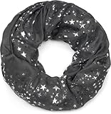 styleBREAKER Damen Loop Schal mit glitzerndem Metallic Sterne All Over Print Muster, Leichter Schlauchschal Einfarbig, Tuch 01016118, Farbe:Dunkelgrau