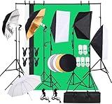 LEADZM Fotostudio-Set, Greenscreen-Set 2Mx3M mit 45W LED-Fotolampe, Reflektor und Fotoschirmen für Produkt-, Porträt-, Video- und Fotografie