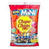Chupa Chups Mini Classic Lutscher-Beutel, enthält 100 Mini-Lollis, Cola, Orange, Erdbeere, Apfel und Kirsche, geeignet für Geburtstag, 100 x 6g