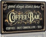 JIMOWANG Coffee Bar Sign Hot Chocolate and Tea Vintage Metal Plaque Signs for Kitchen Cafe Pub Home Coffee Station Decor 8 x 12 inch