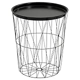 greemotion Drahtkorb-Tisch mit Tablett, Stahl, Ø ca. 40 cm, Höhe ca. 46 cm, Schwarz