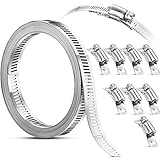 Klemmen Schlauch Edelstahl Schnecken Klemme, Schlauchklemmen Riemen mit Befestigung, 304 Edelstahl Einstellbar DIY Rohrschlauch Luftkanal Antrieb Schlauchklemmen (9 Stücke, 11,5 Feet)