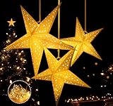 3 Stück Papierstern Lampenschirm, Weihnachtsstern Beleuchtet, Papiersterne Weihnachten, Faltsterne Weiß Weihnachtsdeko Innen Zum Aufhängen, 3D Adventsstern Fensterdeko- Ø50/40/30cm