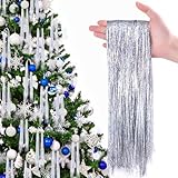 JOLCEEY 6000 Stränge Weihnachtsbaum Lametta, 50 cm Glitzer Lametta Vorhänge Silber Weihnachtsbaum Lametta Weihnachten Christbaumschmuck für Party Deko Geburtstagsfeier Hochzeit Weihnachten