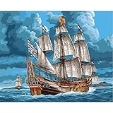 YSCOLOR Malen Nach Zahlen Für Kinder Und Erwachsene Und Anfänger, 2 Schiffe Auf See, Diy-Leinwand-Malset, Ölgemälde, Malen Nach Zahlen, Kindergeschenke 40X50cm
