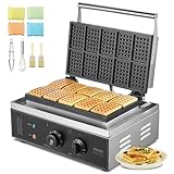 VEVOR Kommerzielles Waffeleisen 1550 W antihaftbeschichtetes Waffeleisen aus Edelstahl mit Temperatur- und Zeitregelung, Griff, für Restaurant Bäckerei Snackbar Familie 10 rechteckige Waffeln