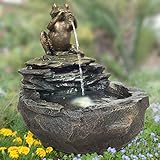 Gartenbrunnen ZIERBRUNNEN VOGELBAD Wasserfall GARTENLEUCHTE TEICHPUMPE - SPRINGBRUNNEN WASSERSPIEL für Garten (DURSTIGER Frosch mit LED-Licht - 230V)