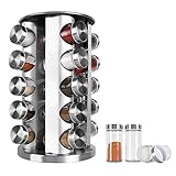 Baownylz Gewürzregal Gewürzkarussell Mit 20 Gewürzgläser Edelstahl 360° Drehbar Gewürzständer Gewürzhalter hat Eine Glatte Oberfläche und ist Leicht zu Reinigen Gewürzregal Stehend Gewürzrondell