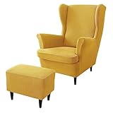 rackbone Ohrensesselbezüge, Ohrensessel-Bezug und Ottoman-Hocker-Bezug Sofabezug mit elastischem Band waschbarer Sessel-Schutzbezug für Wohnzimmer,7