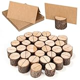 Bixury 30 Stück Zylindrischer Kartenhalter Holz Stabil Tischkartenhalter Kartenhalter Fotohalter Menükartenhalter Postkartenhalter mit 30 Kraftpapier Tischkarten für Hochzeit Geburtstag Fotos Memo(30)