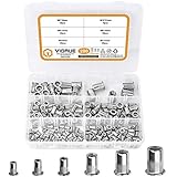 VIGRUE 200Stk Nietmuttern Sortiment M3 M4 M5 M6 M8 M10 Nietmutter A2-70 Edelstahl Werkzeug Flachkopf Gewinde Rivet Nutsert Cap Muttern Nietmutter Sortiment Set mit Aufbewahrungsbox